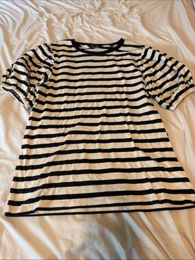 J. Crew Black & White Striped Puff Sleeve Tee